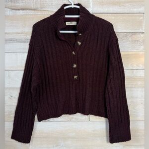 Natural Life Burgundy Cropped Button Sweater Earthy Boho Size S